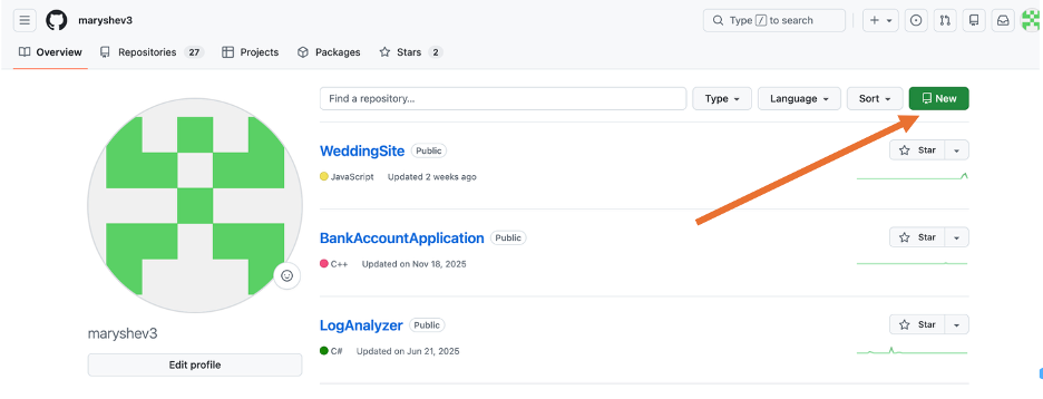 Создание нового репозитория