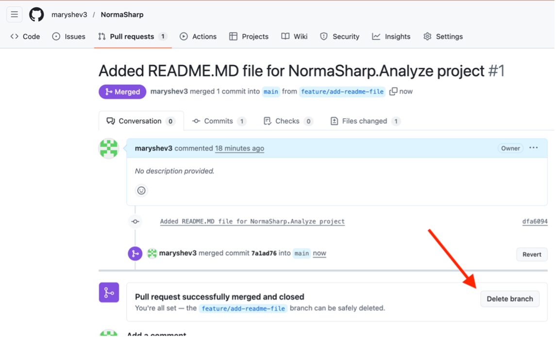 Удаление ветки после слияния