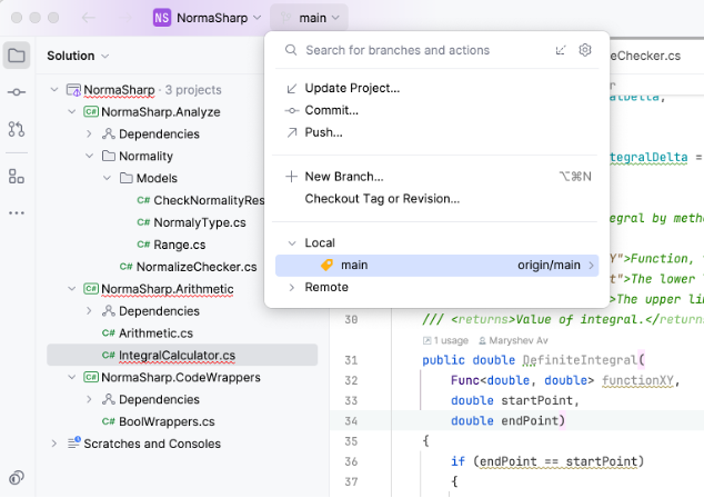 Переход к списку веток