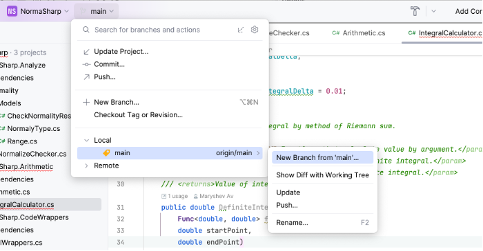 Переход к созданию ветки